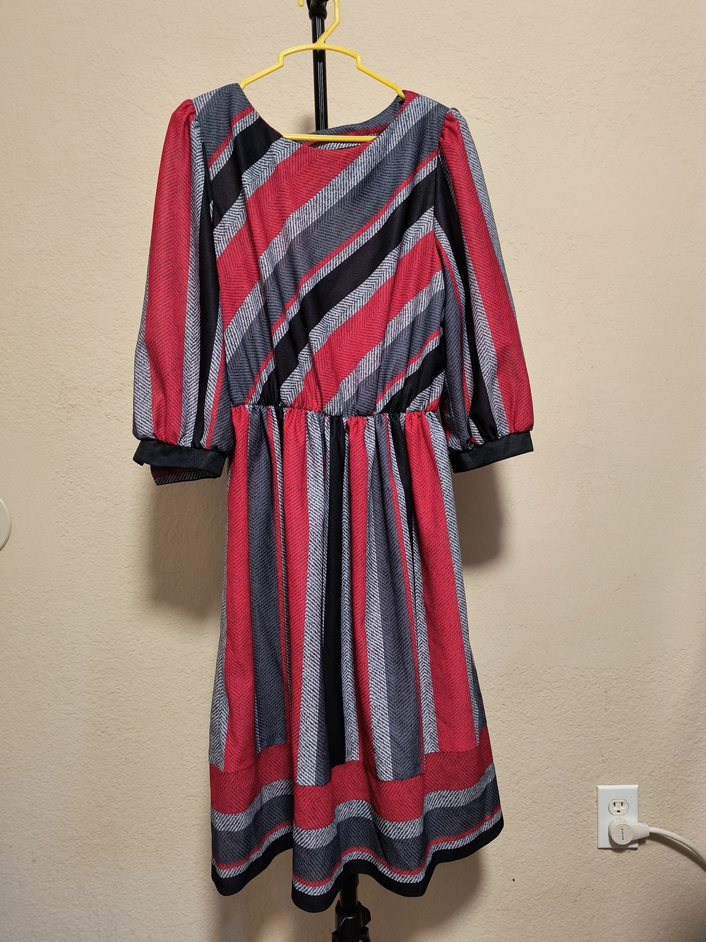 Red and Black Diagonal Stripe Midi Dress